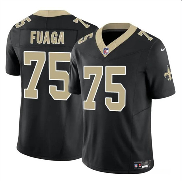Men’s New Orleans Saints #75 Taliese Fuaga Black 2024 Draft F.U.S.E. Vapor Limited Football Stitched Jersey