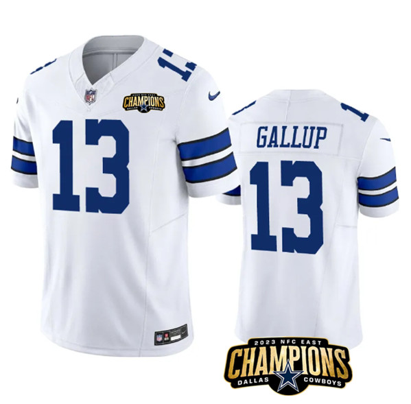 Men’s Dallas Cowboys #13 Michael Gallup White 2023 F.U.S.E. NFC East Champions Patch Football Stitched Jersey