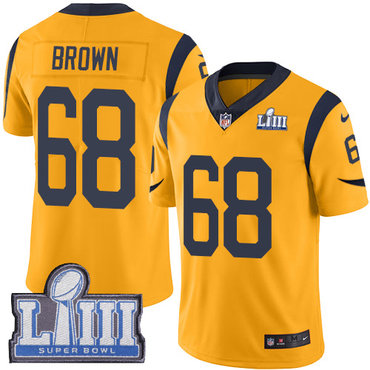 #68 Limited Jamon Brown Gold Nike NFL Men’s Jersey Los Angeles Rams Rush Vapor Untouchable Super Bowl LIII Bound