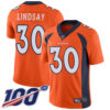 Broncos #30 Phillip Lindsay Orange Team Color Men’s Stitched Football 100th Season Vapor Limited Jersey