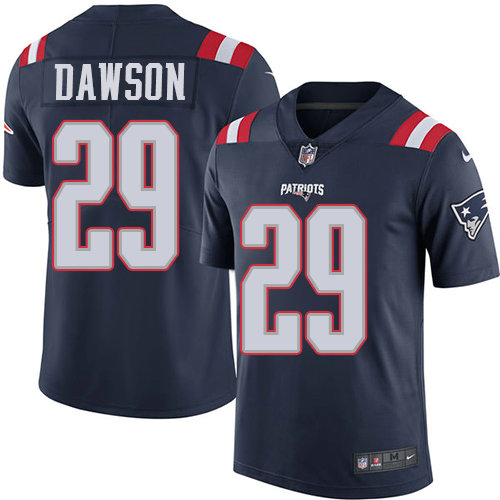 Men’s Nike New England Patriots #29 Duke Dawson Navy Blue Stitched NFL Limited Rush Jersey