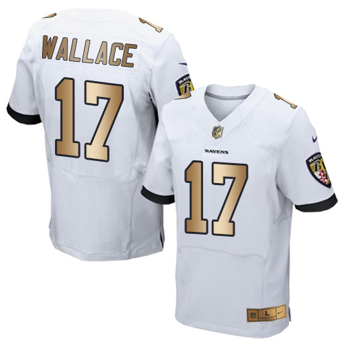 Nike Ravens #17 Mike Wallace White Men’s Stitched NFL New Elite Gold Jersey