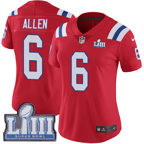 Women’s New England Patriots #6 Ryan Allen Red Nike NFL Alternate Vapor Untouchable Super Bowl LIII Bound Limited Jersey
