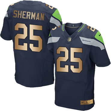 Nike Seahawks #25 Richard Sherman Steel Blue Team Color Men’s Stitched NFL Elite Gold Jersey
