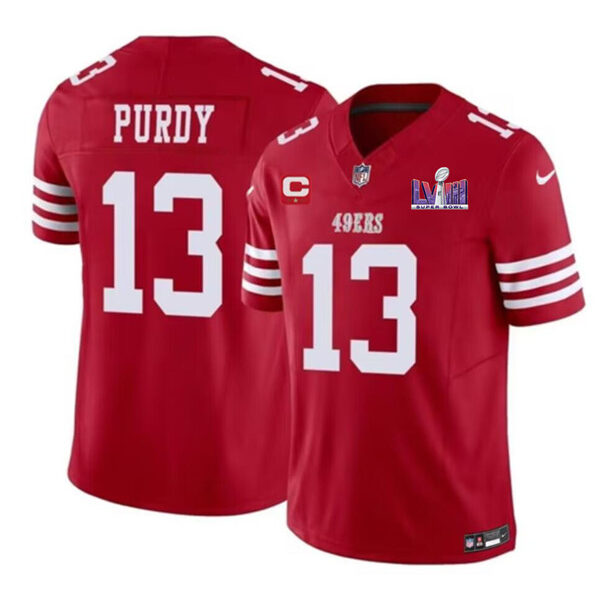 Men’s San Francisco 49ers #13 Brock Purdy Red 2024 F.U.S.E. Super Bowl LVIII Patch And 1-star C Patch Vapor Untouchable Limited Football Stitched Jersey