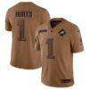 Men’s Philadelphia Eagles #1 Jalen Hurts 2023 Brown Salute To Service Limited Football Stitched Jersey