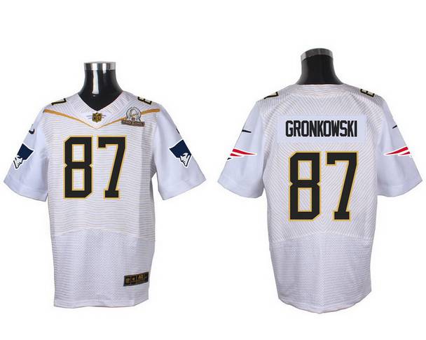 Men’s New England Patriots #87 Rob Gronkowski White 2016 Pro Bowl Nike Elite Jersey