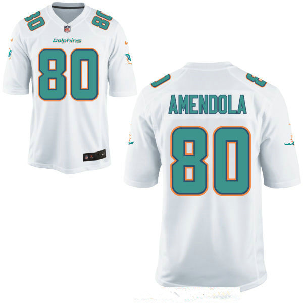 Men’s Miami Dolphins #80 Danny Amendola White Road Stitched NFL Nike Game Jersey