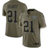 Men’s Dallas Cowboys #21 Ezekiel Elliott 2022 Olive Salute To Service Limited Stitched Jersey