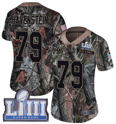 #79 Limited Rob Havenstein Camo Nike NFL Women’s Jersey Los Angeles Rams Rush Realtree Super Bowl LIII Bound