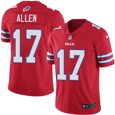 Men’s Nike Bills #17 Josh Allen Red Stitched NFL Limited Rush Jersey