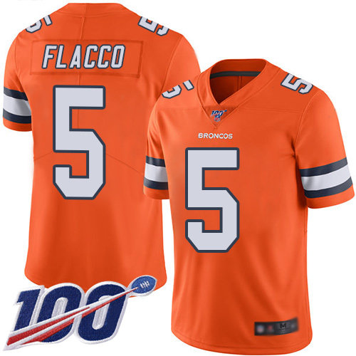Broncos #5 Joe Flacco Orange Men’s Stitched Football Limited Rush 100th Season Jersey