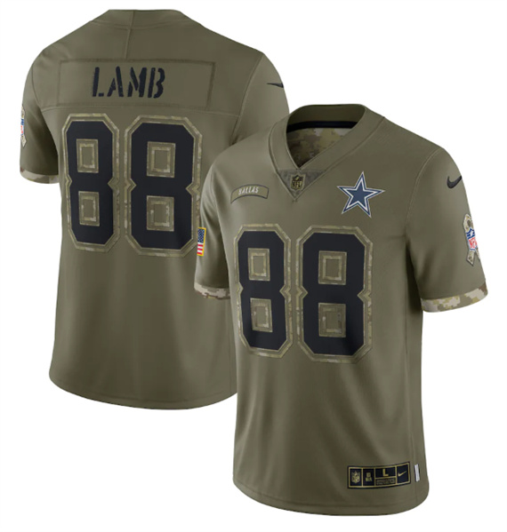 Men’s Dallas Cowboys #88 CeeDee Lamb 2022 Olive Salute To Service Limited Stitched Jersey