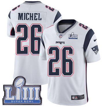 #26 Limited Sony Michel White Nike NFL Road Men’s Jersey New England Patriots Vapor Untouchable Super Bowl LIII Bound