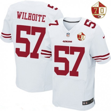 Men’s San Francisco 49ers #57 Michael Wilhoite White 70th Anniversary Patch Stitched NFL Nike Elite Jersey