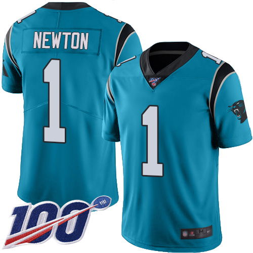 Panthers #1 Cam Newton Blue Men’s Stitched Football Limited Rush 100th Season Jersey