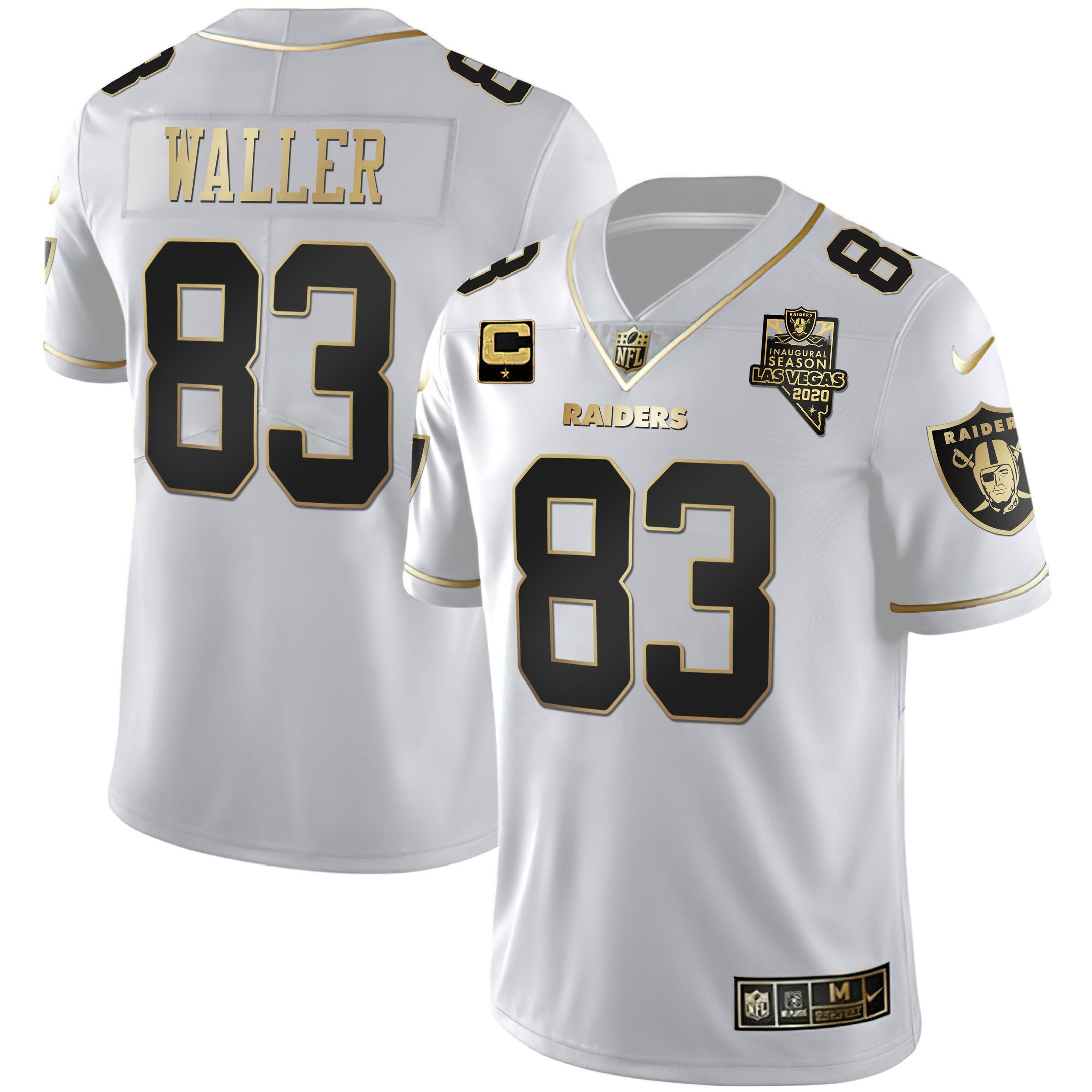 Raiders Inaugural Season Patch Gold & Split – All Stitched – White Gold – Darren Waller Jersey