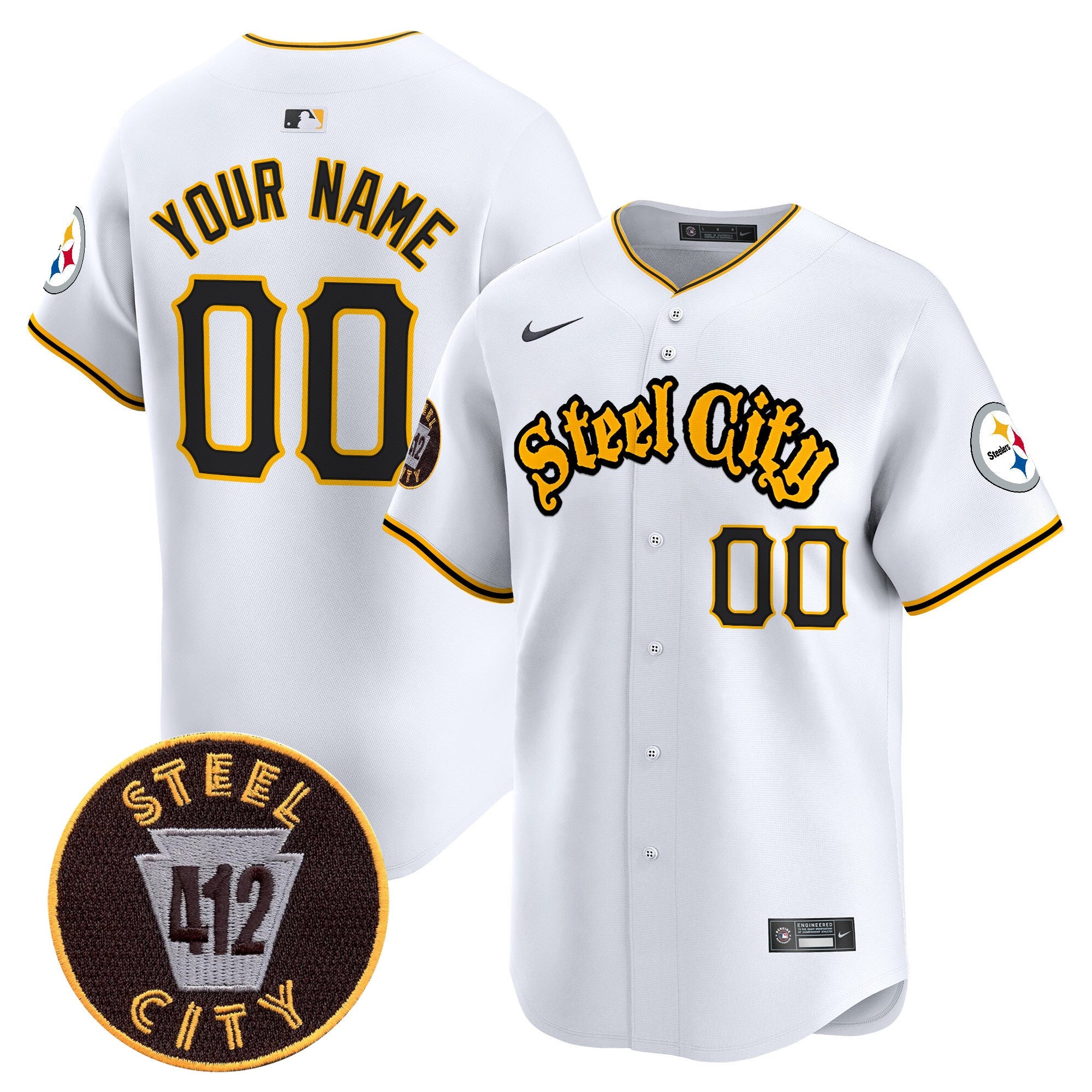 Steelers 412 Patch Vapor Premier Limited Custom Jersey – All Stitched – White Jersey
