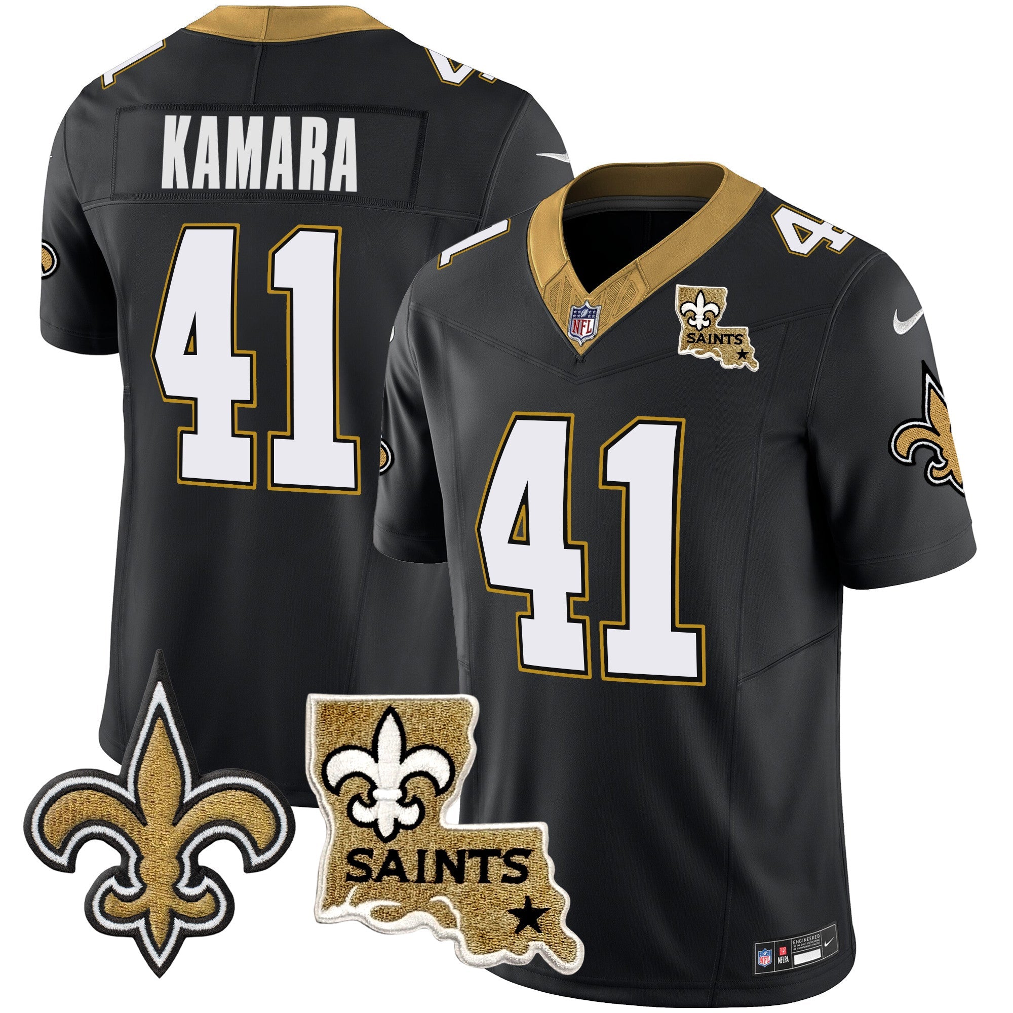 Saints Vapor Limited Jersey – New Orleans Patch – All Stitched – Black – Alvin Kamara Jersey