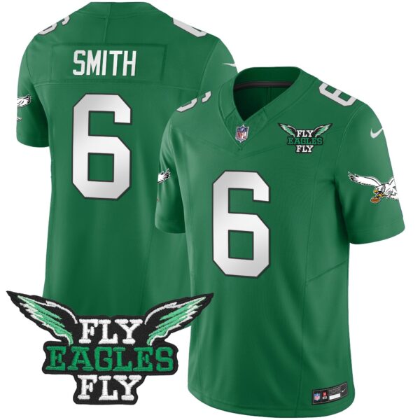 Fly Eagles Fly Patch Throwback Kelly Green Vapor Jersey – All Stitched – Kelly Green – DeVonta Smith Jersey