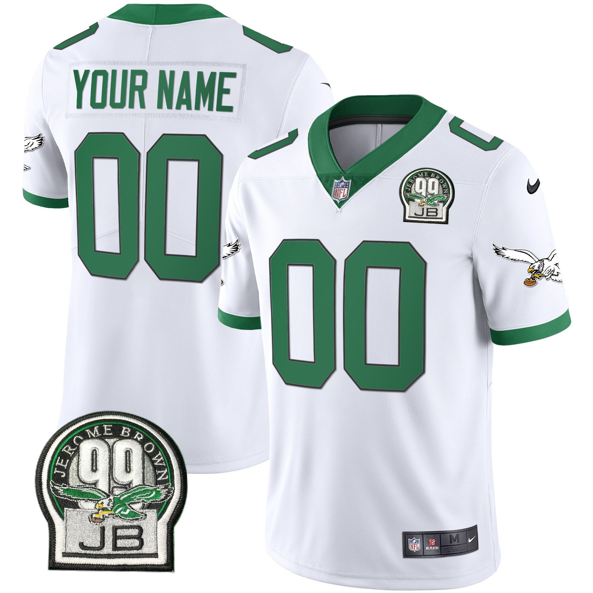 Eagles Jerome Brown Retired Patch Gold & Kelly Custom Jersey – All Stitched – Kelly White Jersey