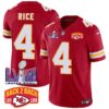 Chiefs Super Bowl LVIII & Back 2 Back Patch Vapor Jersey – All Stitched – Red – Rashee Rice Jersey