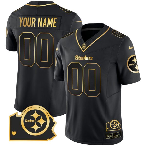 Steelers Home Patch Gold Vapor Custom Jersey – All Stitched – Black Gold Jersey