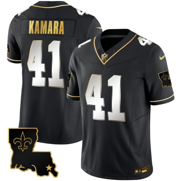 Saints 1987 Legacy Gold Vapor Jersey – All Stitched – Black Limited – Alvin Kamara Jersey