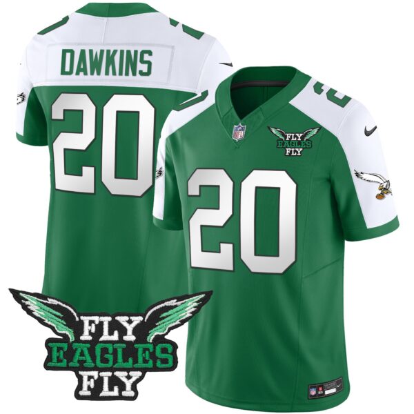 Fly Eagles Fly Patch Throwback Kelly Green Vapor Jersey – All Stitched – Kelly Alternate – Brian Dawkins Jersey