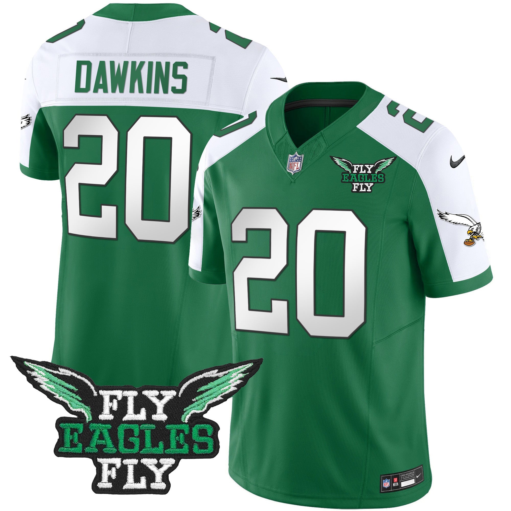 Fly Eagles Fly Patch Throwback Kelly Green Vapor Jersey – All Stitched – Kelly Alternate – Brian Dawkins Jersey