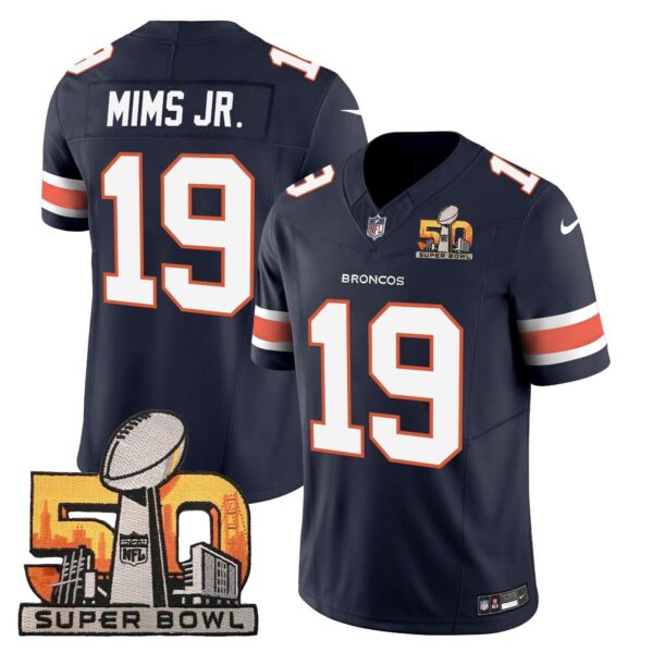 Denver Broncos Super Bowl 50 Patch Vapor Jersey – All Stitched – Navy – Marvin Mims Jr. Jersey