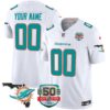 Dolphins 50th Perfect Season & Florida Patch Vapor Custom Jersey – All Stitched – White Jersey