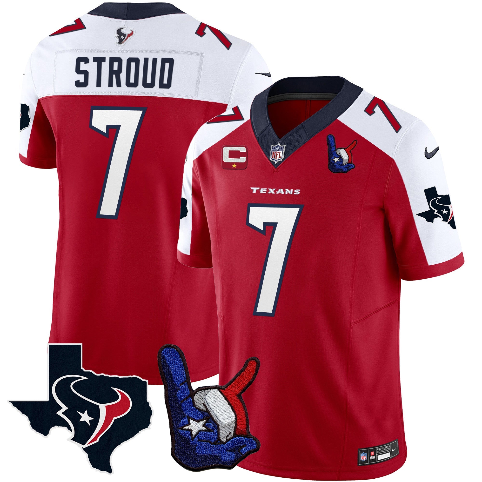 Houston Texans Hand Sign Throwing Up The H Vapor Jersey – All Stitched – Red Alternate – C.J. Stroud Jersey