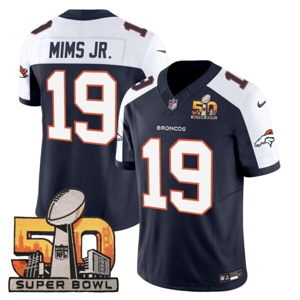 Denver Broncos Super Bowl 50 Patch Vapor Jersey – All Stitched – Navy Alternate – Marvin Mims Jr. Jersey