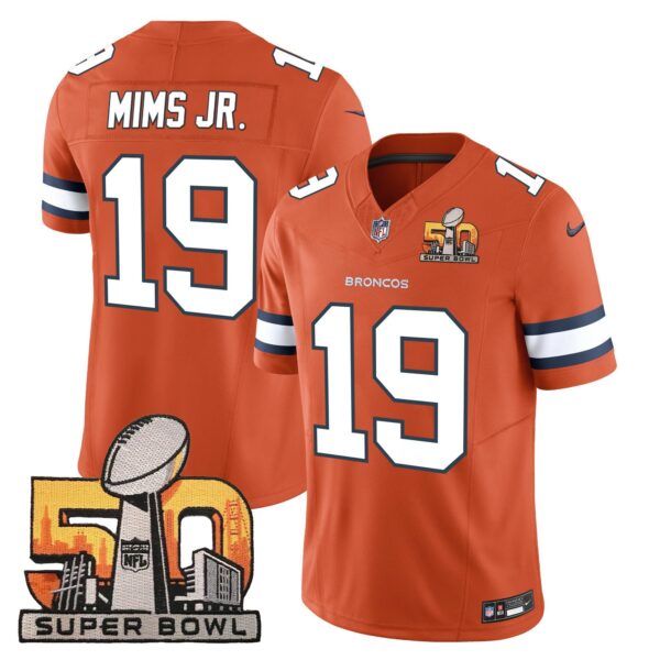 Denver Broncos Super Bowl 50 Patch Vapor Jersey – All Stitched – Orange – Marvin Mims Jr. Jersey