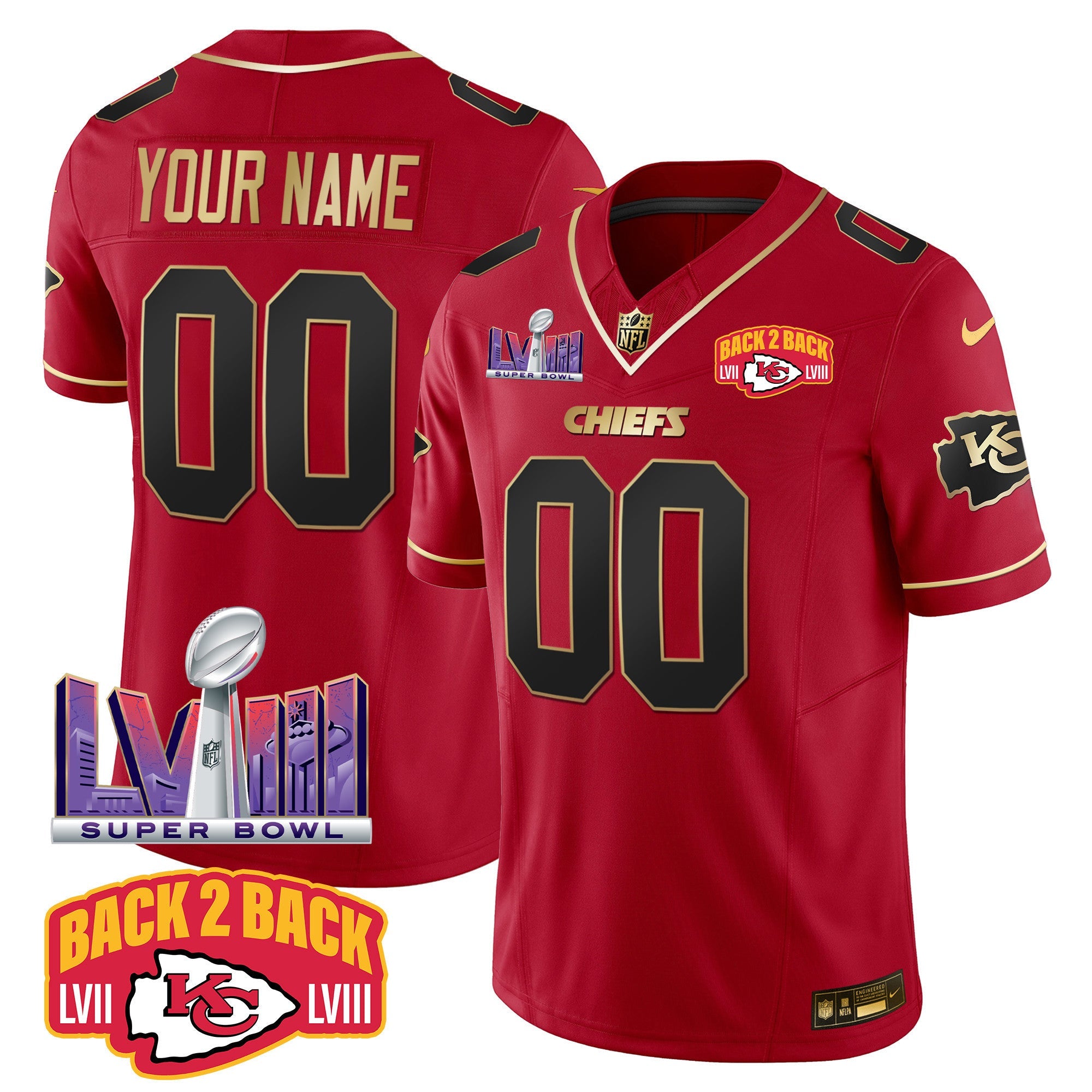 Chiefs Super Bowl LVIII & Back 2 Back Patch Vapor Custom Jersey – All Stitched – Red Special Jersey