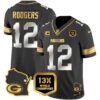 Packers 13 Time World Champions & Home Patch Gold Vapor Jersey V2 – All Stitched – Black Limited – Aaron Rodgers Jersey