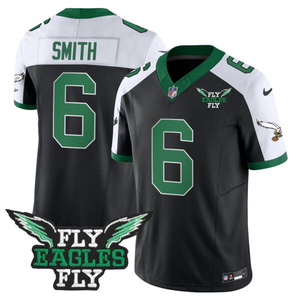Fly Eagles Fly Patch Throwback Kelly Green Vapor Jersey – All Stitched – Black Alternate – DeVonta Smith Jersey