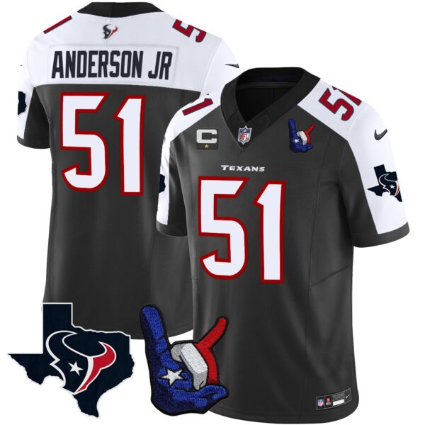Houston Texans Hand Sign Throwing Up The H Vapor Jersey – All Stitched – Black Alternate – Will Anderson Jr. Jersey
