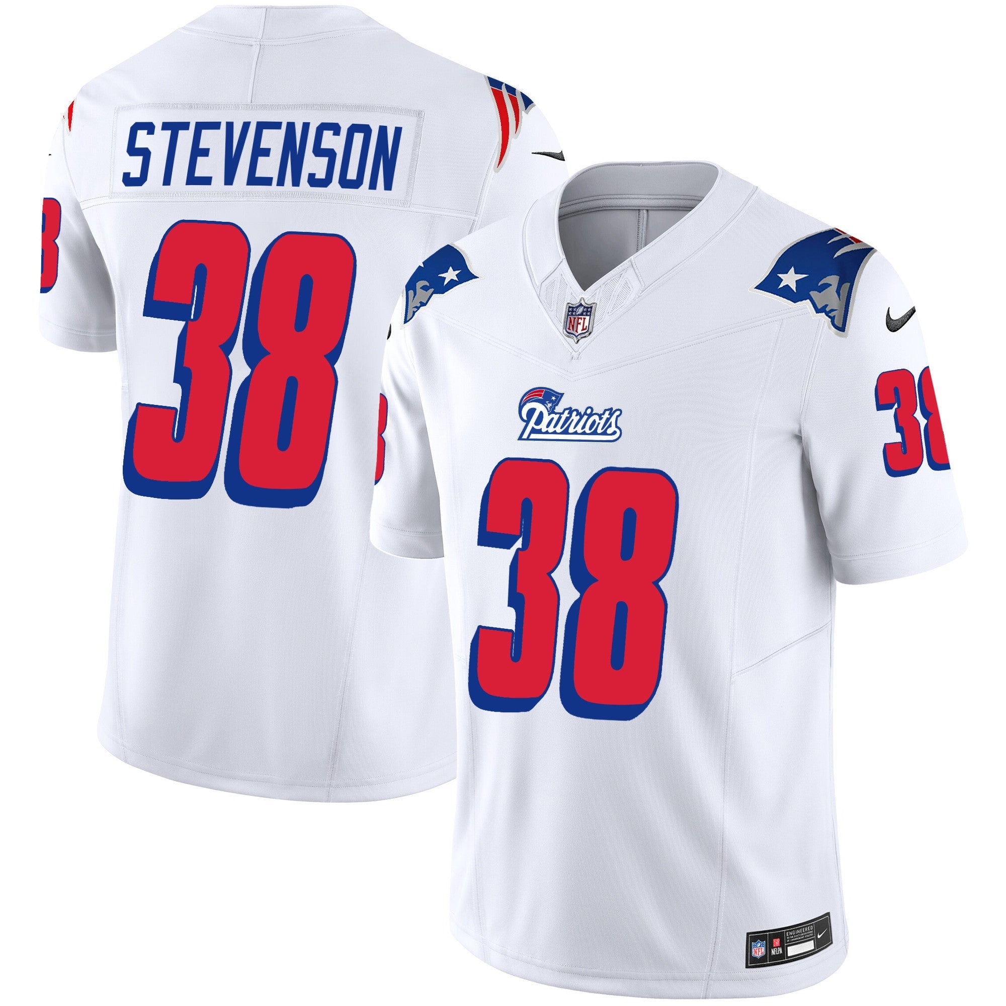 Patriots 1996 Throwback Limited Vapor Jersey – All Stitched – White – Rhamondre Stevenson Jersey