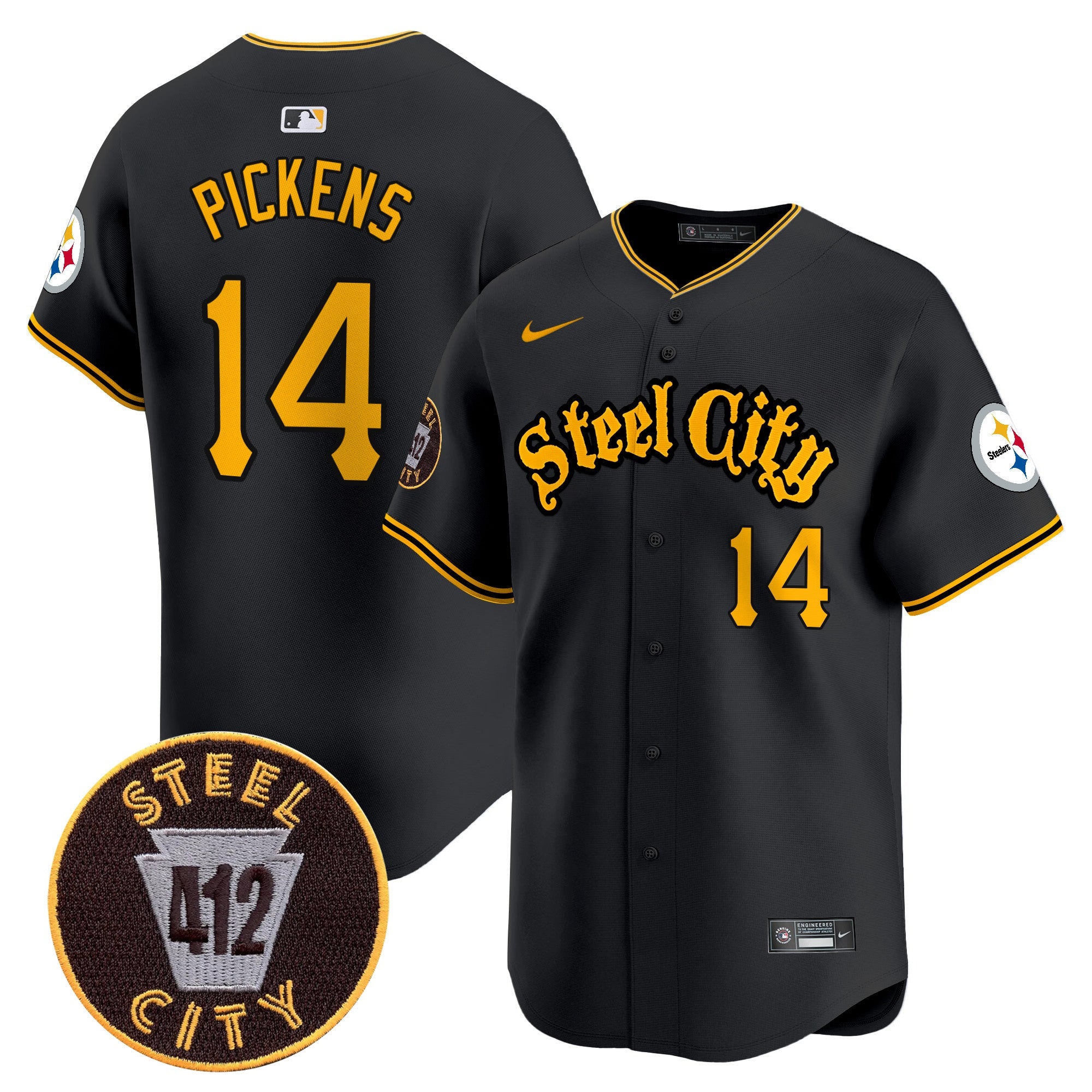 Steelers 412 Patch Vapor Premier Limited Jersey – All Stitched – Black – George Pickens Jersey