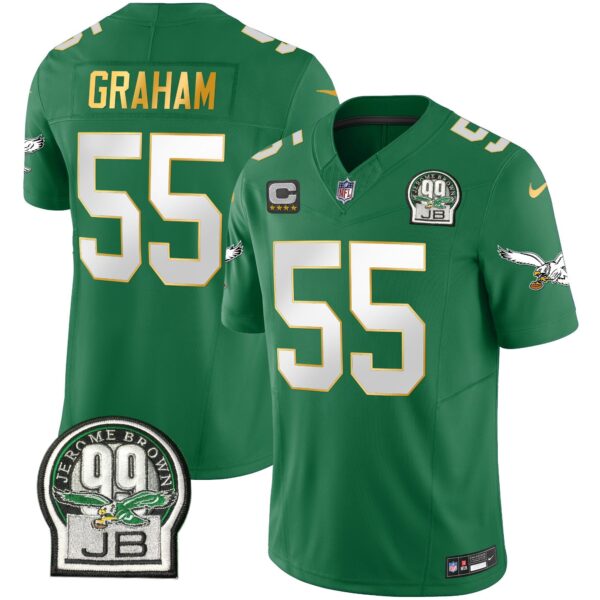 Eagles Jerome Brown Patch Kelly Green Gold Trim Jersey – All Stitched – Kelly Green – Brandon Graham Jersey