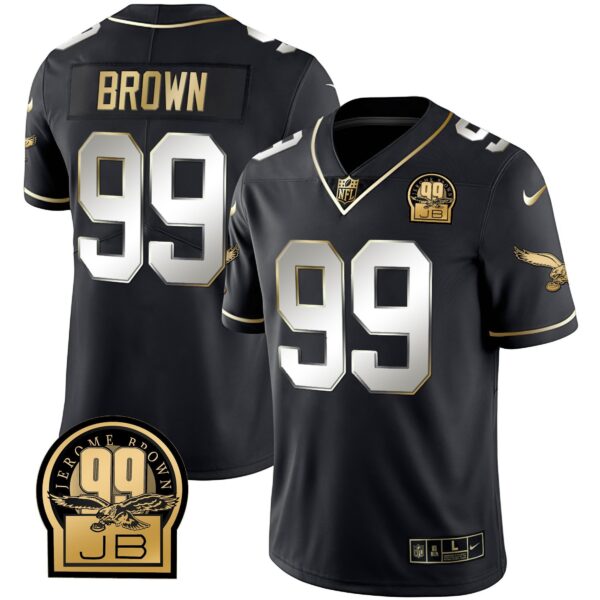 Eagles Jerome Brown Retired Patch Gold & Kelly Jersey – All Stitched – Black Limited – Jerome Brown Jersey