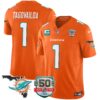 Dolphins 50th Perfect Season & Florida Patch Vapor Jersey – All Stitched – Orange – Tua Tagovailoa Jersey
