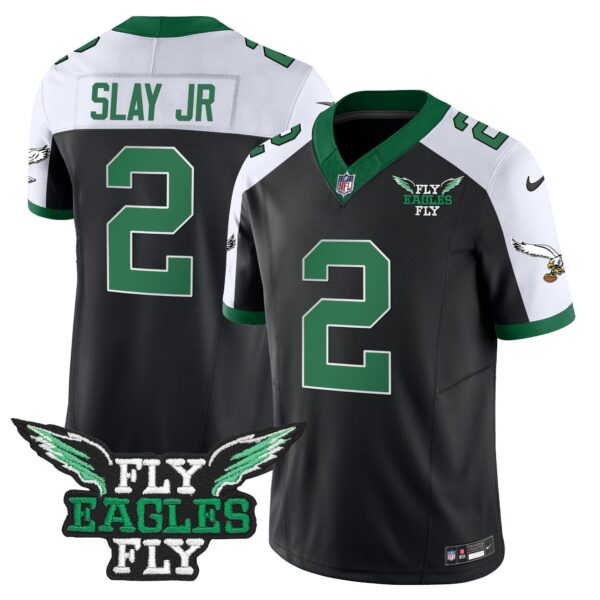 Fly Eagles Fly Patch Throwback Kelly Green Vapor Jersey – All Stitched – Black Alternate – Darius Slay Jr. Jersey