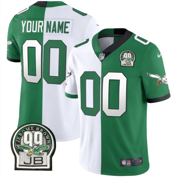 Eagles Jerome Brown Retired Patch Gold & Kelly Custom Jersey – All Stitched – Split Jersey