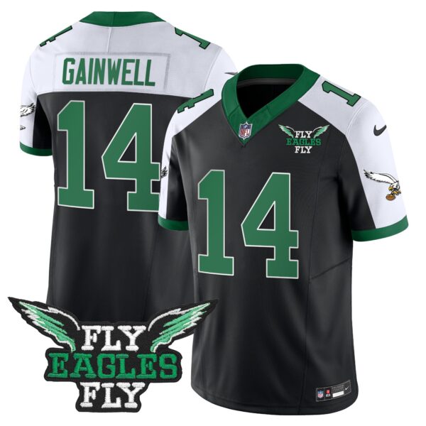 Fly Eagles Fly Patch Throwback Kelly Green Vapor Jersey – All Stitched – Black Alternate – Kenneth Gainwell Jersey