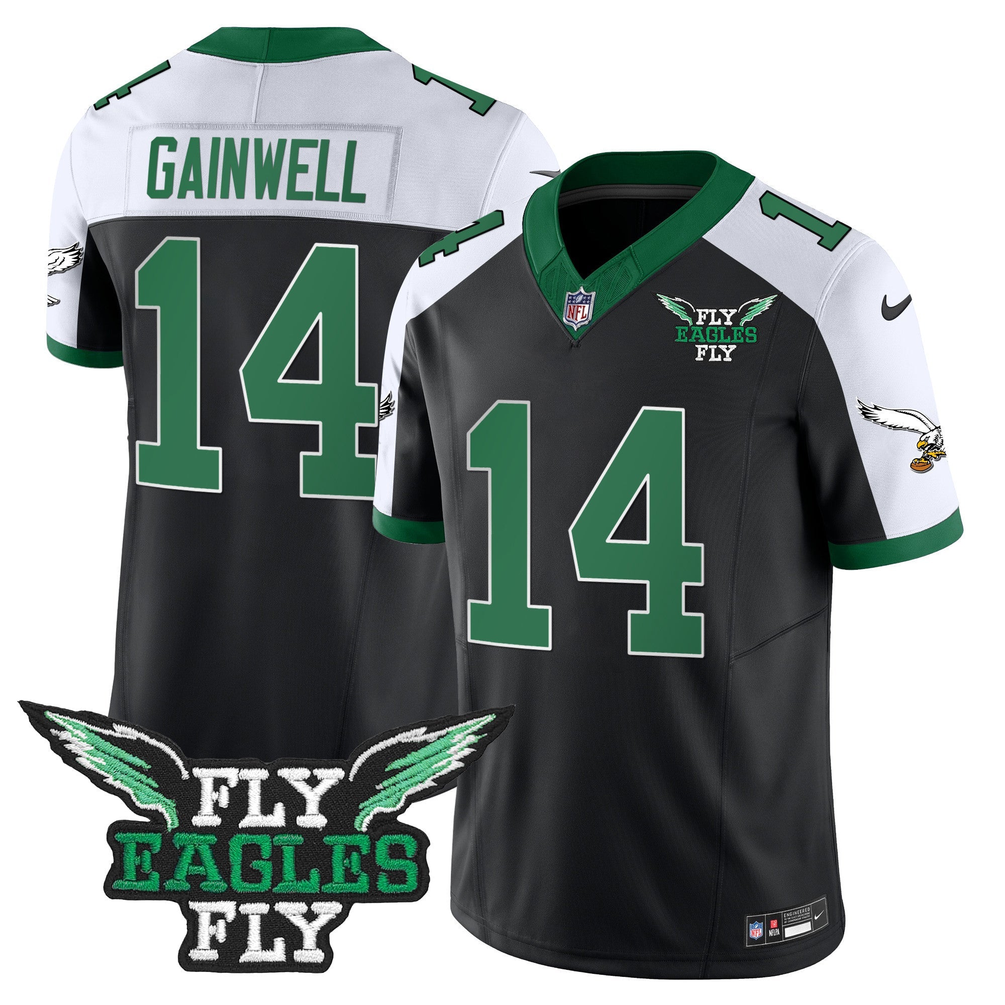 Fly Eagles Fly Patch Throwback Kelly Green Vapor Jersey – All Stitched – Black Alternate – Kenneth Gainwell Jersey