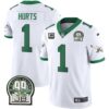 Eagles Jerome Brown Retired Patch Gold & Kelly Jersey – All Stitched – Kelly White – Jalen Hurts Jersey