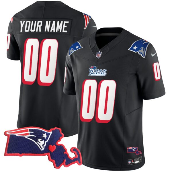 Patriots 1996 Throwback State Patch Vapor Custom Jersey – All Stitched – Black Jersey